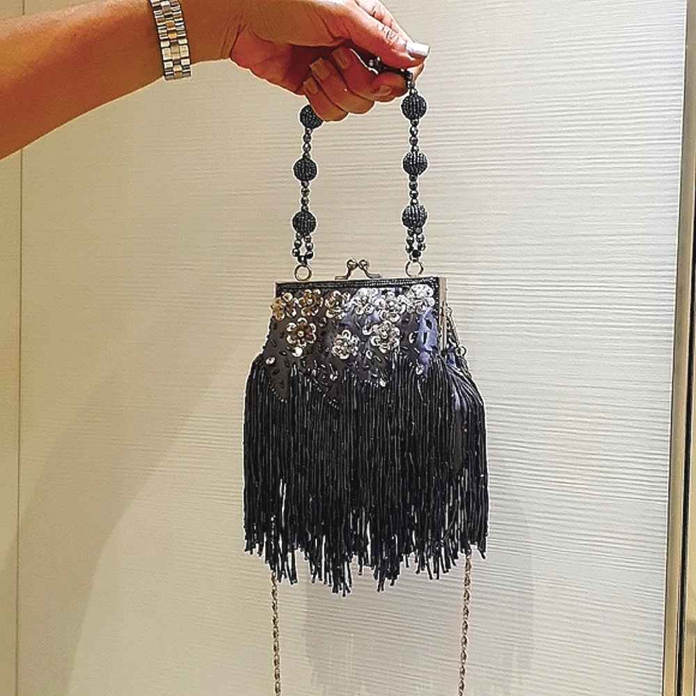 Gray Vintage Beaded Handbag
